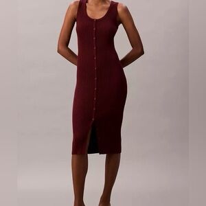Smooth Cotton Rib Slim Midi Dress